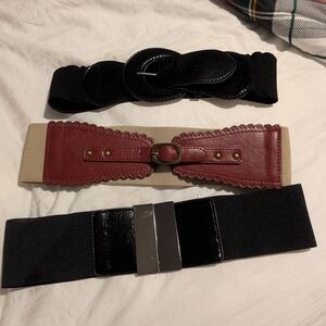 Set of Three Stylish Belts in Black, Red, and Beige